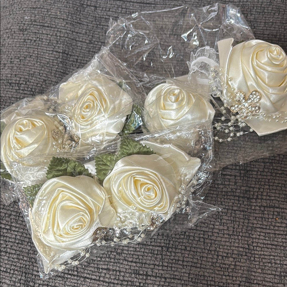 Elegant Cream Satin Rose Corsages (set of 6) - Picture 2 of 6